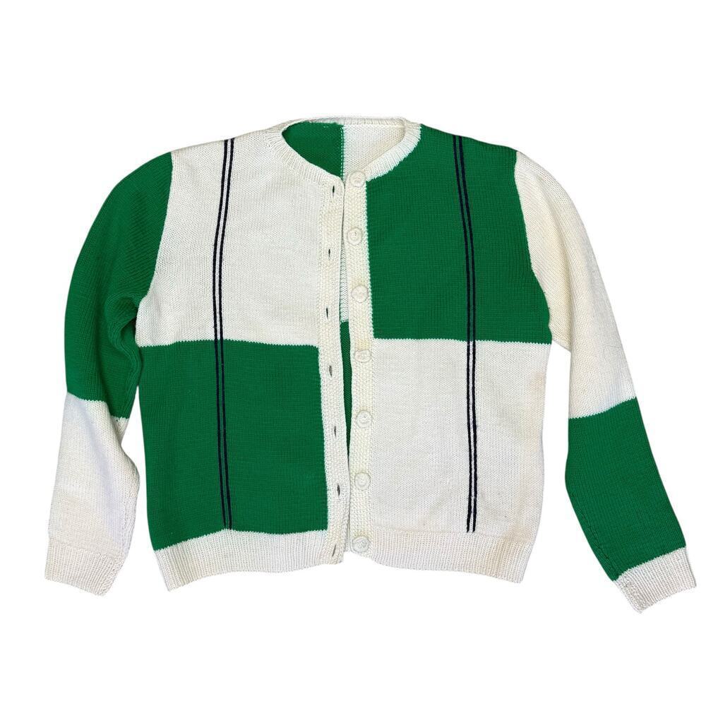 Vintage 1950s Cardigan Button Up Sweater Cream Green XS / SM